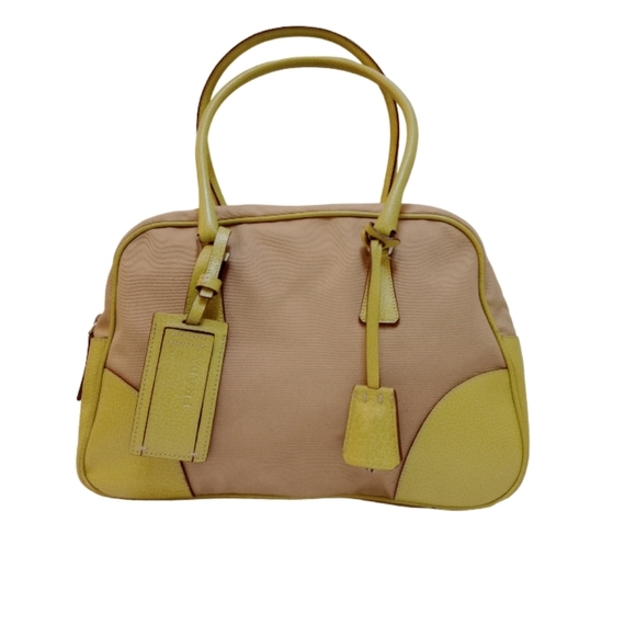 PRADA Tote Bag Shoulder Bowling Beige × Yellow Canvas Leather - Picture 5 of 17